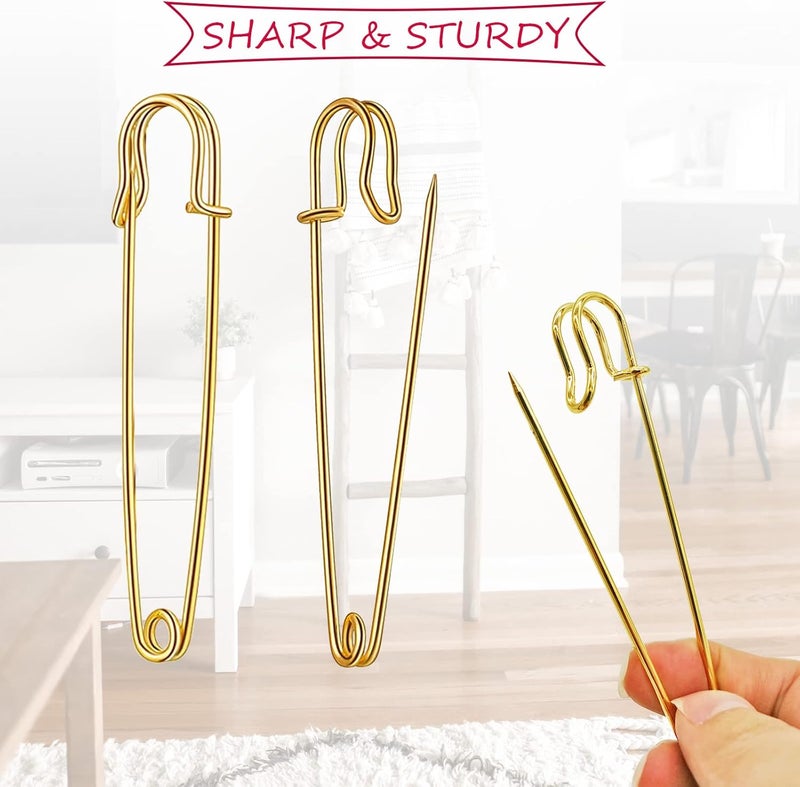 Urmspst Safety Pins (New), 4" Large Safety Pins Pack of 15 for Clothes Leather Canvas Blankets Crafts Skirts Kilts, Extra Large Pin Heavy Duty (Gold) - Image 3